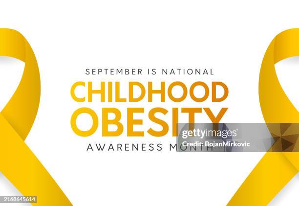 childhood obesity awareness month card, september. vector - yellow ribbon vector stock illustrations