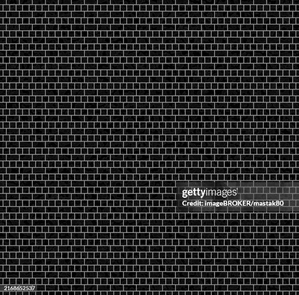 a monochrome image of a brick wall with black bricks and white mortar, creating a geometric and repetitive pattern - infinity wall stock illustrations