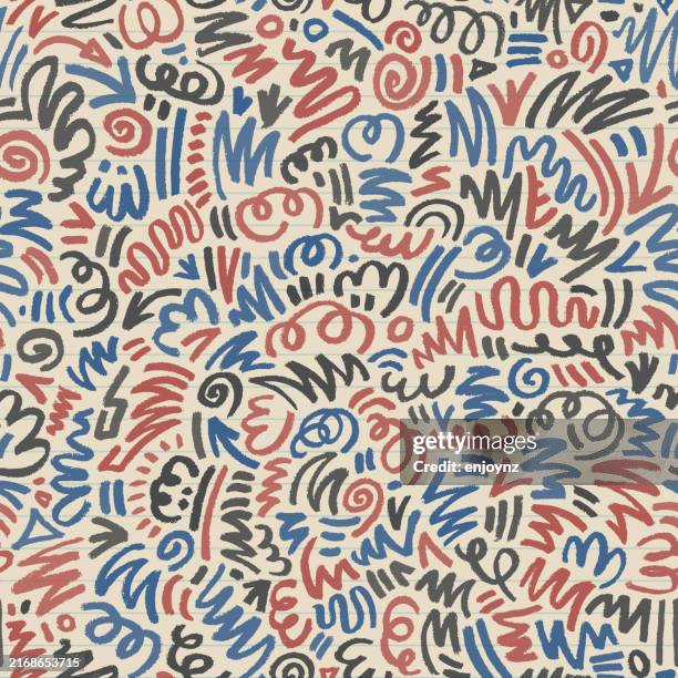 seamless abstract marker pen street art scribbles background - crayon-scribble stock illustrations