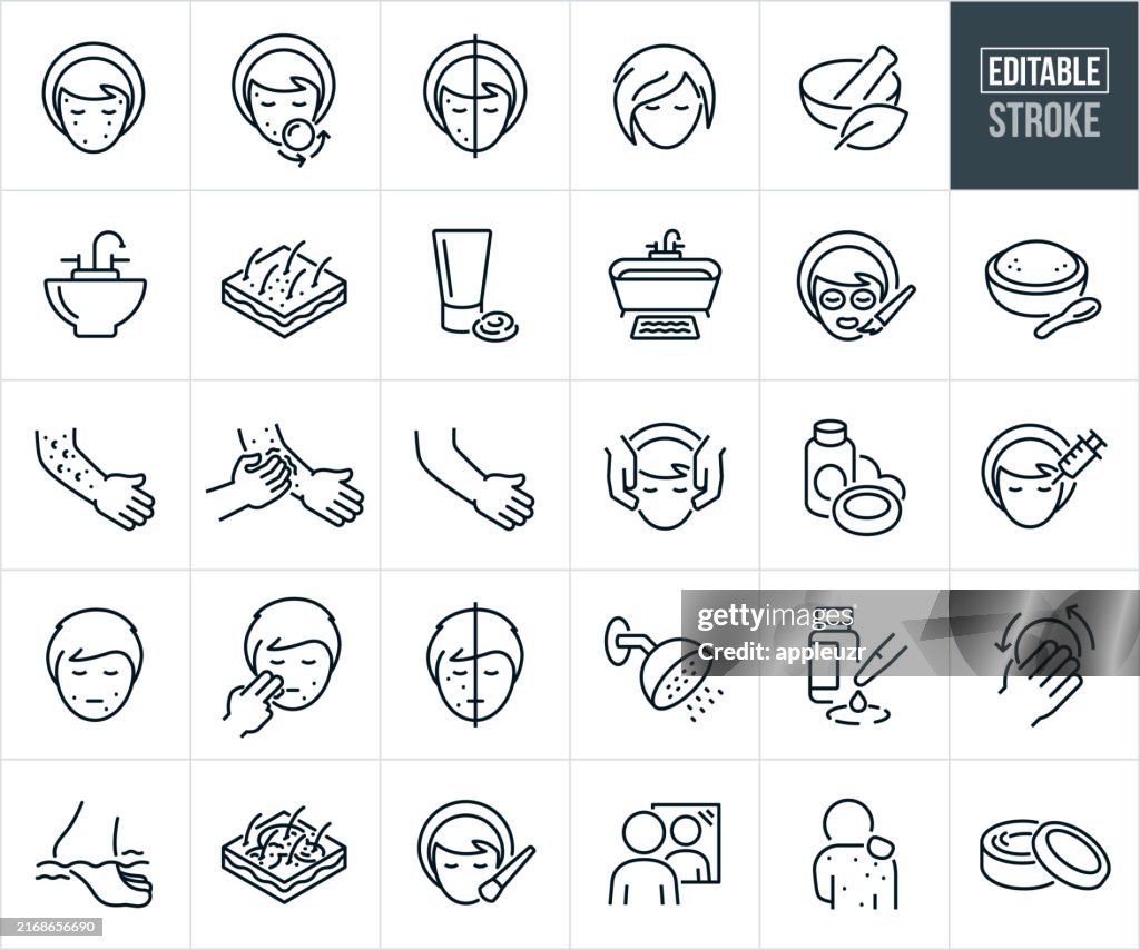 Cuidado de la piel Iconos de líneas finas - Trazo editable