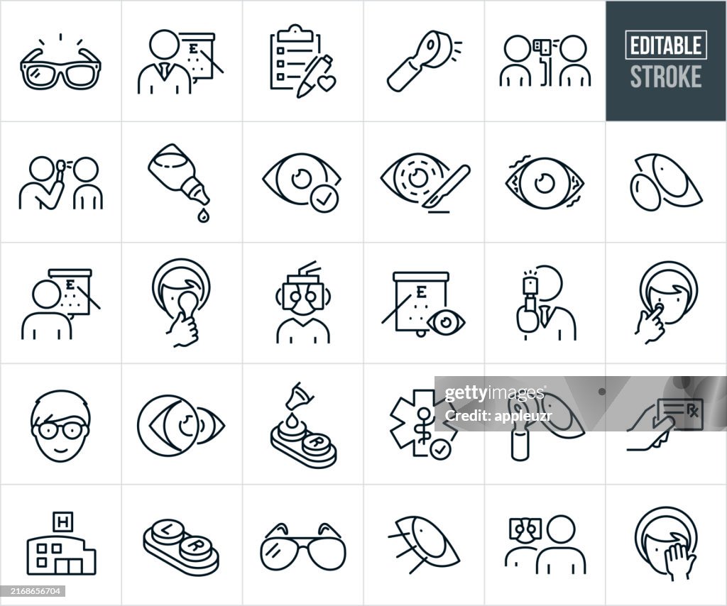Optometry And Ophthalmology Thin Line Icons - Editable Stroke