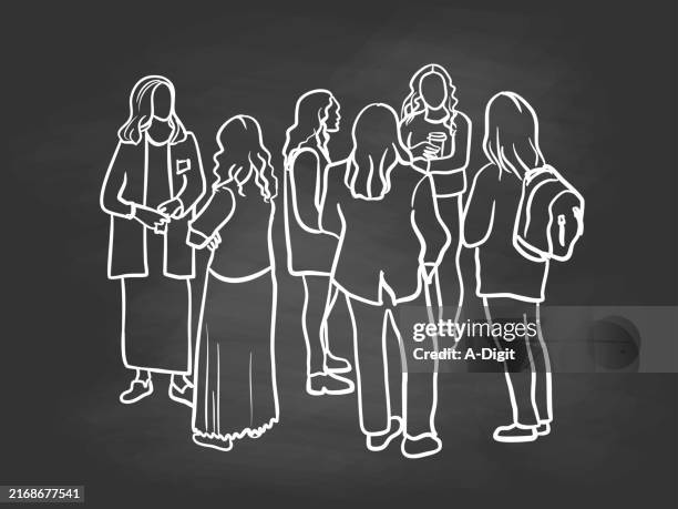 groupofwomenprofessionalssketchblackboard - sales leads stock illustrations