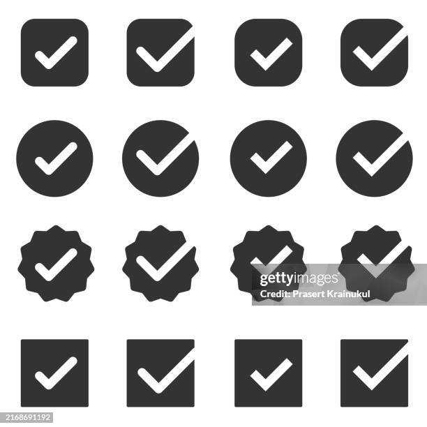 set of check mark icon vector symbol - quadriculado imagens e fotografias de stock