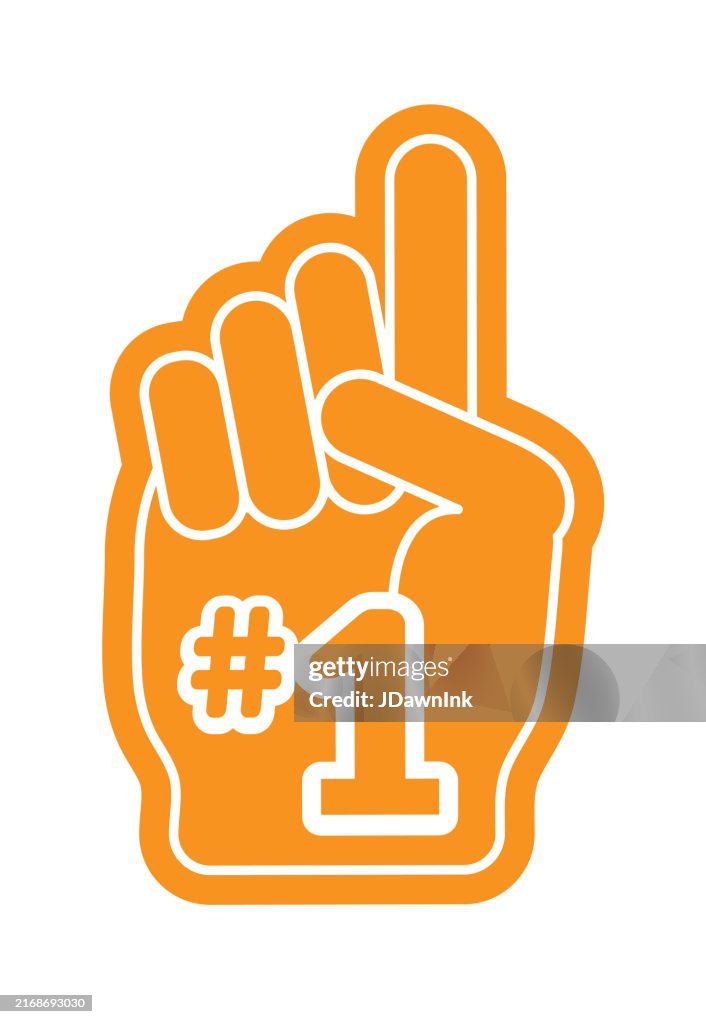 Icono de signo de dedo naranja número uno de los deportes sobre fondo blanco