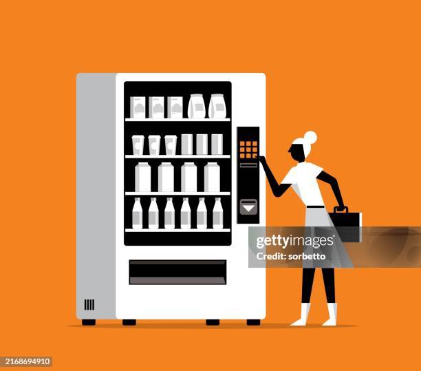 vending machine. automatic food sale - businesswoman - vending machine cigarette stock illustrations