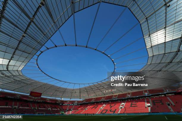 General view inside the stadium prior to the Bundesliga match between Bayer 04 Leverkusen and RB Leipzig at BayArena on August 31, 2024 in...