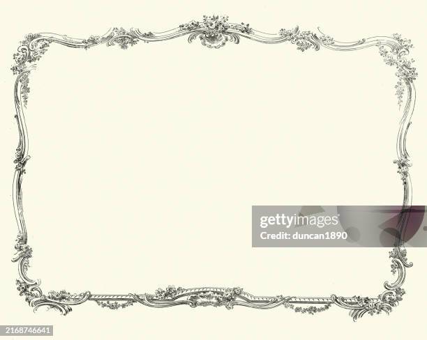 bildbanksillustrationer, clip art samt tecknat material och ikoner med retro design element, ornate swirl scroll shape picture frame, border, vintage illustration, late 18th century to early 19th century - 1700 talsstil