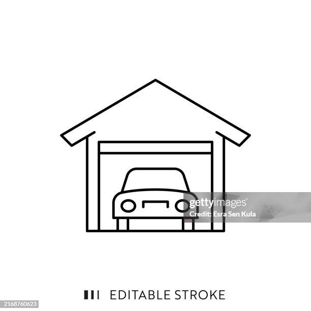 residential garage line icon design with editable stroke. - real estate clip art stock illustrations