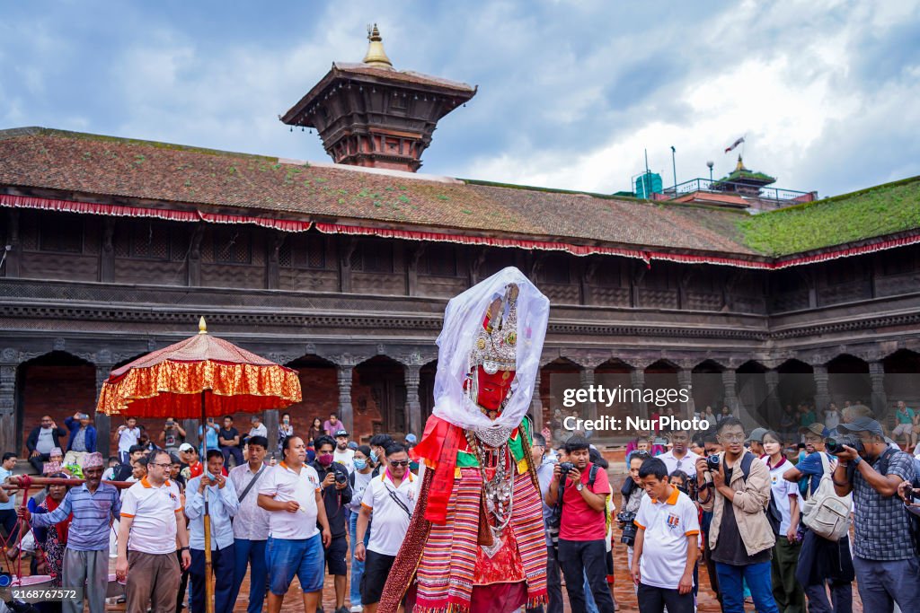 The Buddhist Community Display Effigies Of Dipankar Buddhas Statue In Bhaktapur, Nepal.