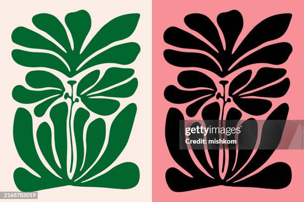 illustrazioni stock, clip art, cartoni animati e icone di tendenza di fiori e foglie moderni astratti groovy - botanical