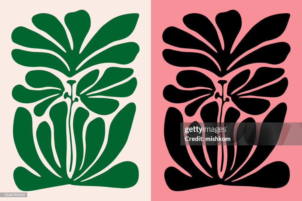 Abstract Groovy Modern Flowers and Leaves