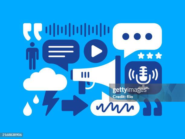 announcement discussion speaking podcasting quote symbols - debate stock illustrations