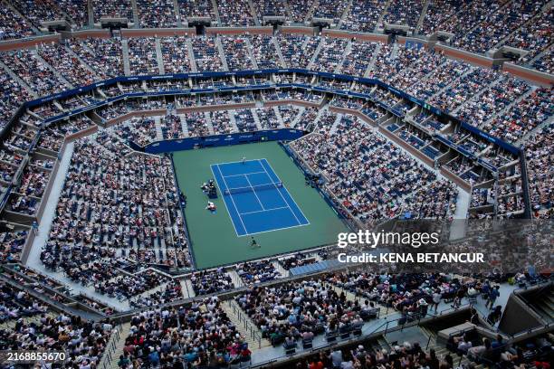 An overall view inside Arthur Ashe Stadium as Italy's Jannik Sinner and Australia's Christopher O'Connell play during their men's singles third round...