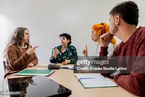 Group Sign Language Group Of People Learning Sign Language At Classroom High-Res Stock ...