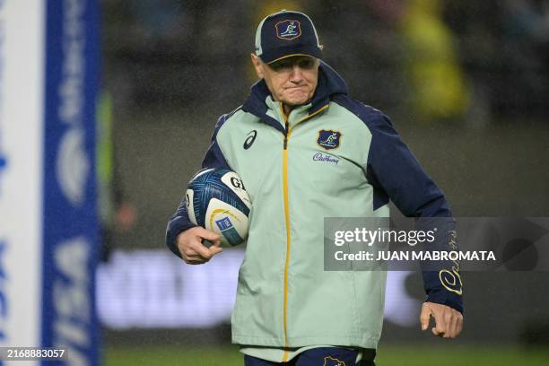 Australia's Wallabies Head Coach Joe Schmidt gestures before the Rugby Championship Test match between Argentina and Australia at the UNO Jorge Luis...