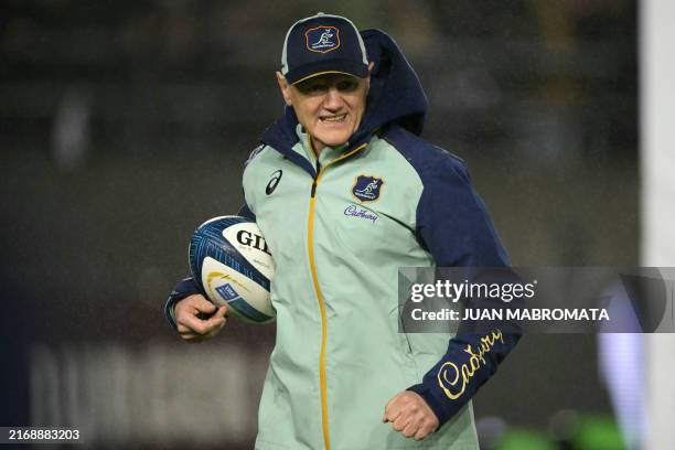 Australia's Wallabies Head Coach Joe Schmidt gestures before the Rugby Championship Test match between Argentina and Australia at the UNO Jorge Luis...