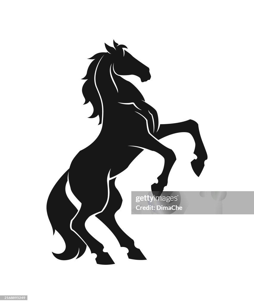 Cavallo impennato ritagliato silhouette - icona del cavallo vettoriale, distintivo, adesivo