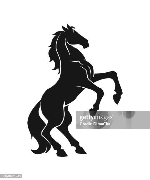 rearing horse cut out silhouette - vector horse icon, badge, sticker - stallion stock illustrations