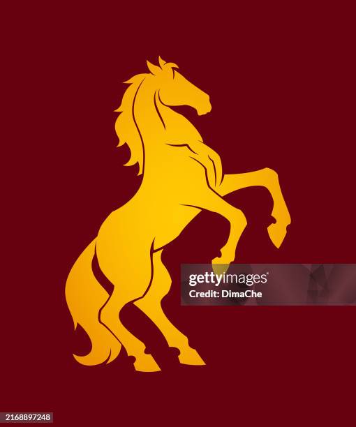 stockillustraties, clipart, cartoons en iconen met gold rearing horse cut out silhouette - vector horse icon, badge, sticker - paard