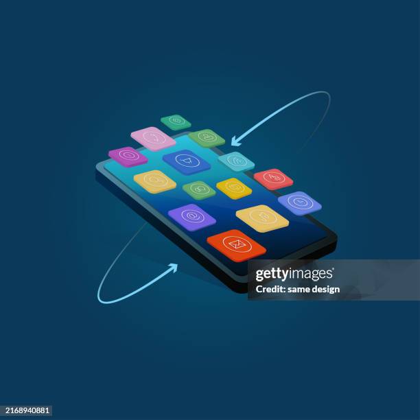 touchscreen smartphone with application icons - app screen stock illustrations