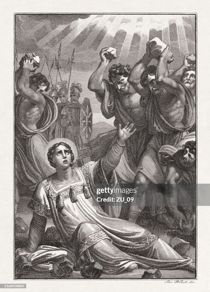 Stoning of Stephen (Acts 7, 54-60), copper engraving, published 1831