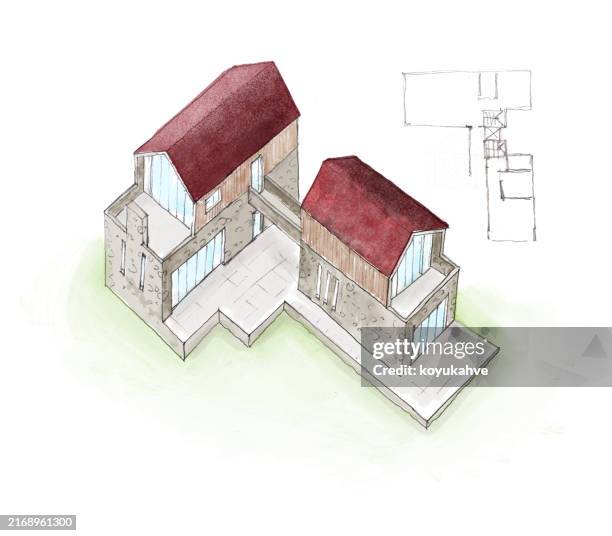 twin stone house - modern house exterior front stock illustrations