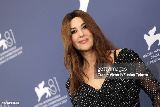 Monica Bellucci attends a photocall for "Beetlejuice Beetlejuice" during the 81st Venice International Film Festival at on August 28, 2024 in Venice,...
