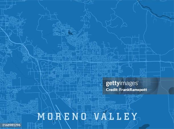 moreno valley ca city vector road map blue horizontal - riverside county stock illustrations