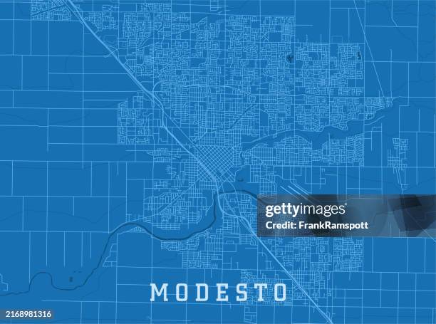 modesto ca city vector road map blue horizontal - modesto california stock illustrations