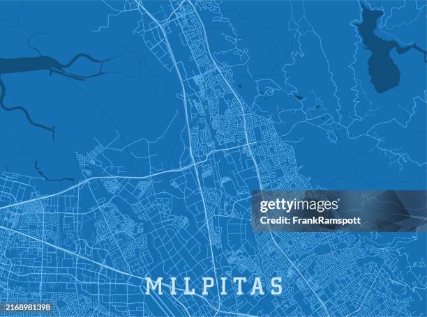 milpitas ca city vector road map blue horizontal - milpitas ca stock illustrations