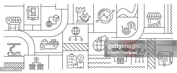 global business related line style banner design for web page, headline, brochure, annual report and book cover - headquarters stock illustrations