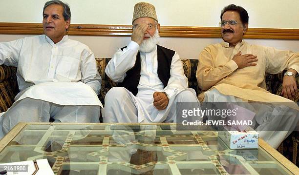 Pakistan's multi-party opposition leaders, Qazi Hussein Ahmed of Jamat-e-Islami , Amin Fahim of Pakistan People's Party and Pakistan Muslim League...