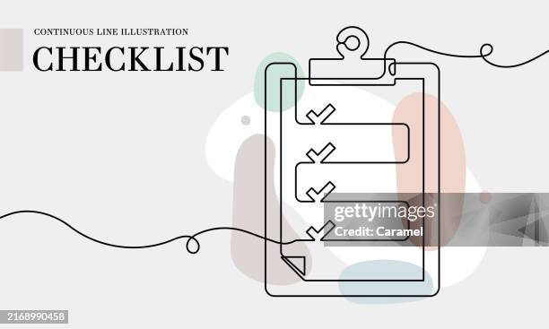 bildbanksillustrationer, clip art samt tecknat material och ikoner med checklist continuous line drawing with color shapes - checklista