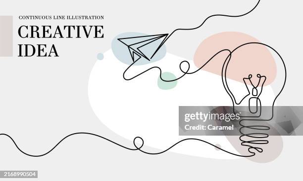 creative idea continuous line drawing with color shapes - customer experience banner stock illustrations