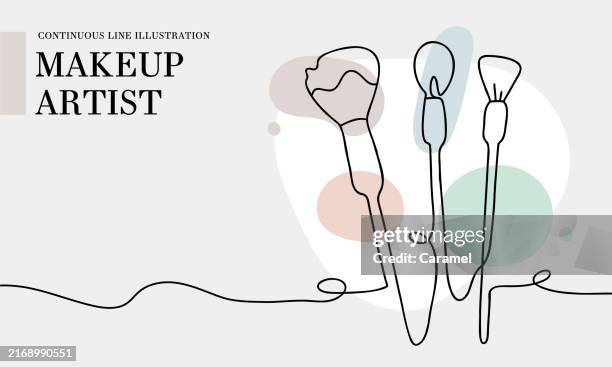 make-up artist continuous line drawing with color shapes - best makeup and hairstyling stock illustrations