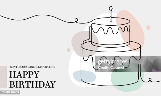 ilustrações de stock, clip art, desenhos animados e ícones de happy birthday continuous line drawing with color shapes - tarte de sobremesa