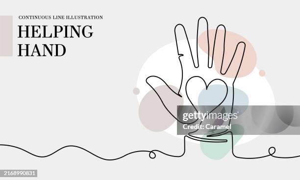 Helping Hand Continuous Line Drawing With Color Shapes High-Res Vector ...