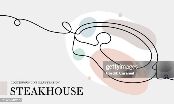 steakhouse durchgehende strichzeichnung mit farbformen - steakhouse stock-grafiken, -clipart, -cartoons und -symbole