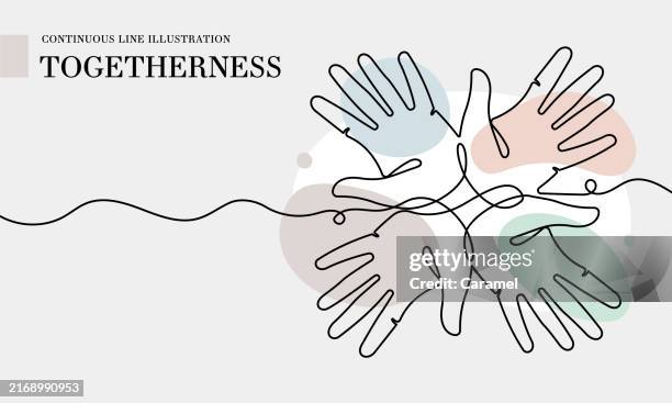 illustrations, cliparts, dessins animés et icônes de ensemble : dessin au trait continu avec des formes de couleur - paix