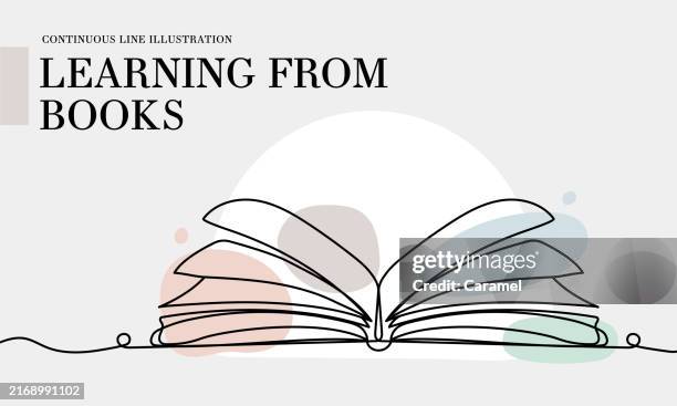 learning from books continuous line drawing with color shapes - diary stock illustrations