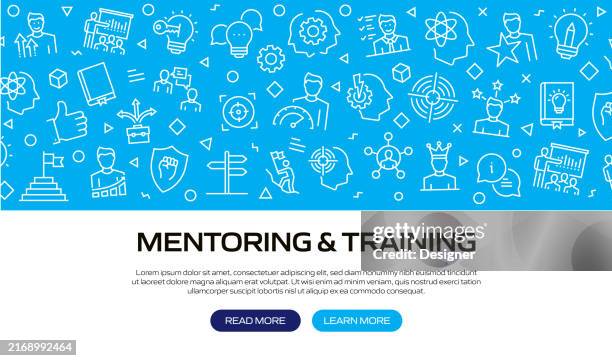 mentoring and training related line style banner design for web page, headline, brochure, annual report and book cover - webinar banner stock illustrations