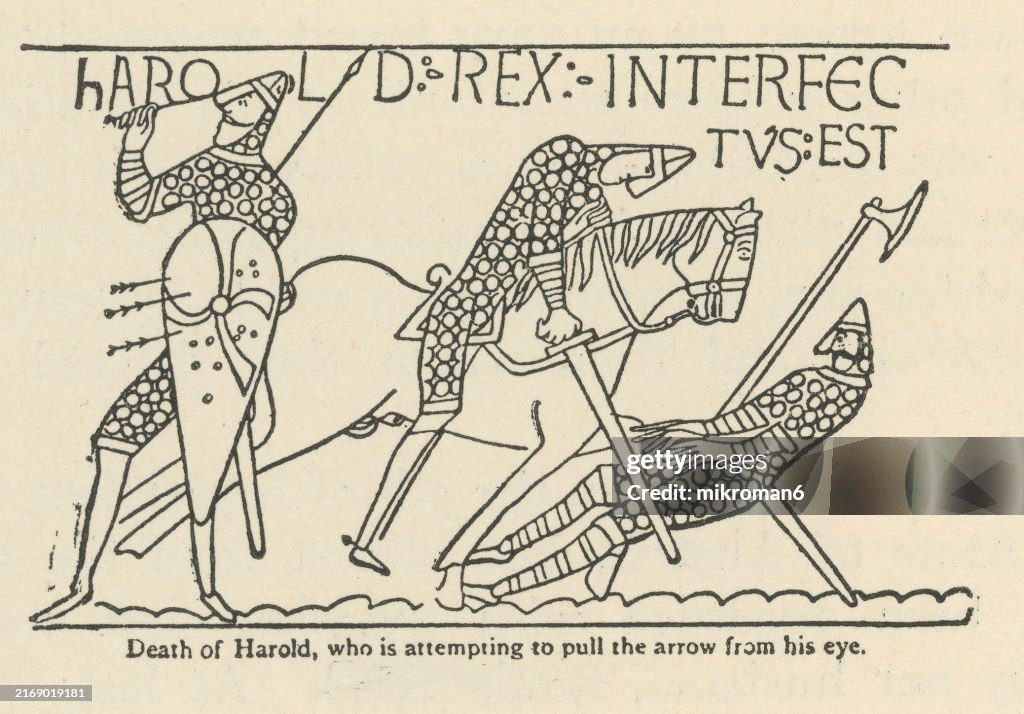 Old engraved illustration of death of Harold Godwinson, Harold II - last crowned Anglo-Saxon English king