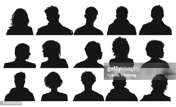 diverse human silhouettes: profiles and hairstyles in black and white - headshot stock illustrations