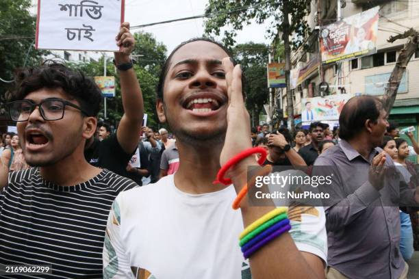 Citizens shout slogans and participate in a protest march to condemn the rape and murder of a doctor in Kolkata, India, on September 1, 2024. The...