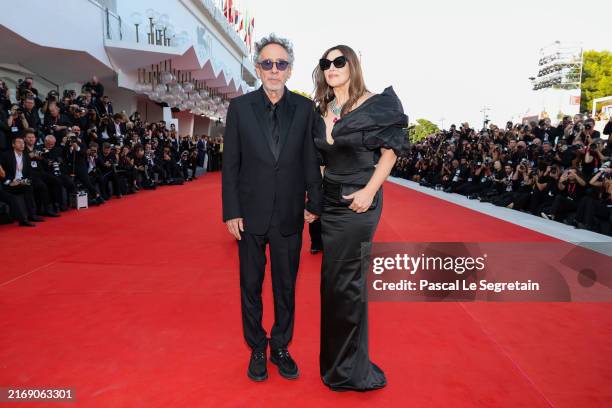 Tim Burton and Monica Bellucci attend a red carpet for "Beetlejuice Beetlejuice" during the 81st Venice International Film Festival at on August 28,...