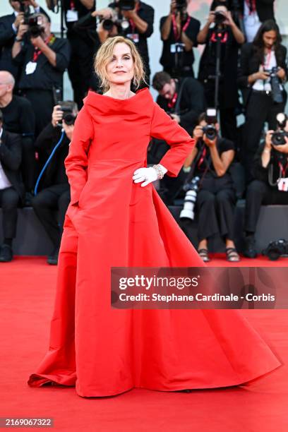 Isabelle Huppert attends a red carpet for "Beetlejuice Beetlejuice" during the 81st Venice International Film Festival at on August 28, 2024 in...