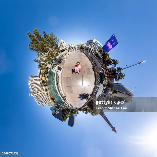 las vegas strip tiny planet - 360 degree view stock pictures, royalty-free photos & images