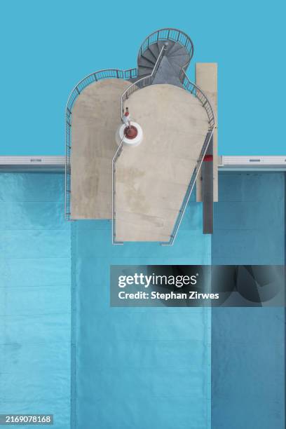 view from above diving platforms above blue swimming pool - diving board pov stock pictures, royalty-free photos & images