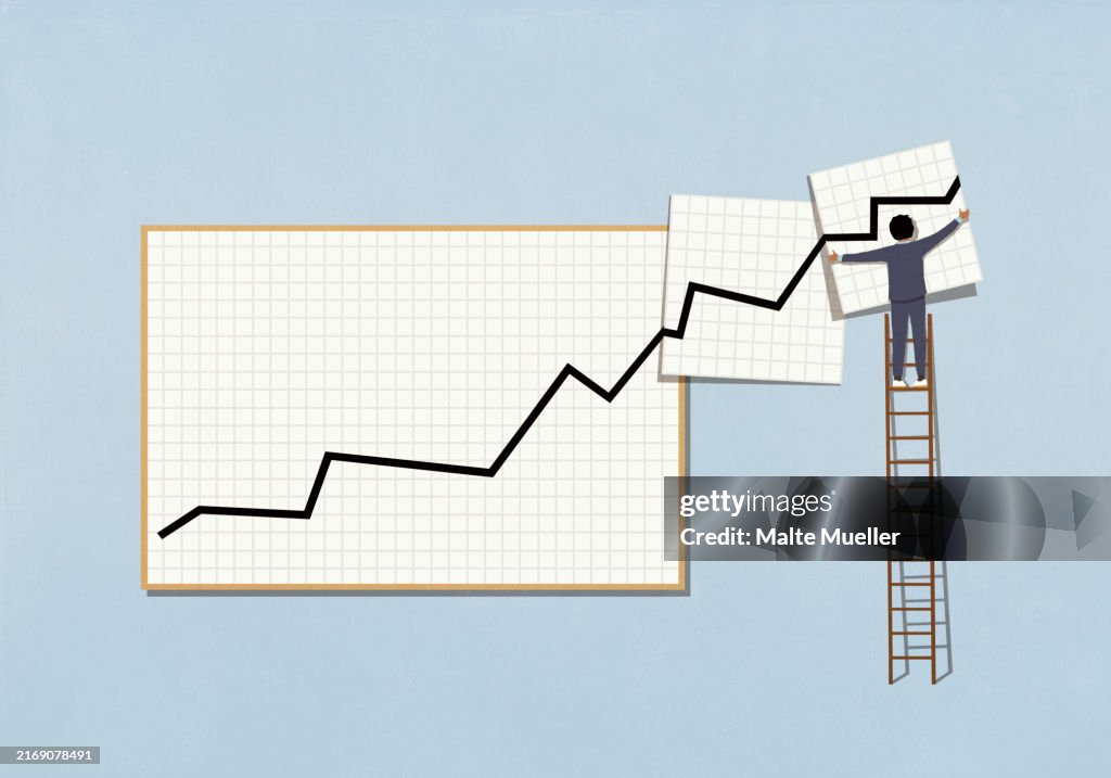 Ladder Track Graph Businessman On Ladder Extending Graph With Ascending Line High-Res ...