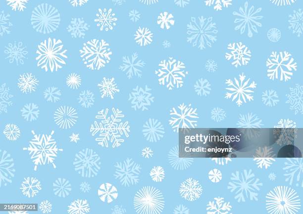 seamless blue and white winter snowflakes wallpaper background - cute-blue-backgrounds stock illustrations